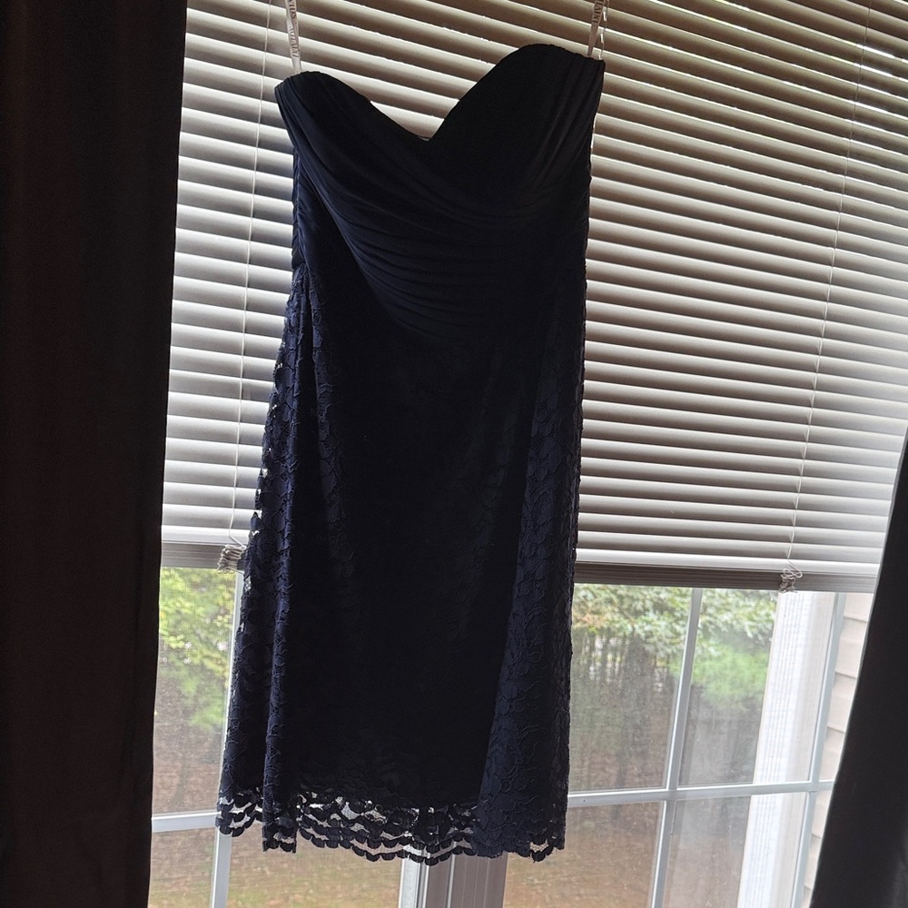 David's Bridal Midnight Blue Strapless Dress
